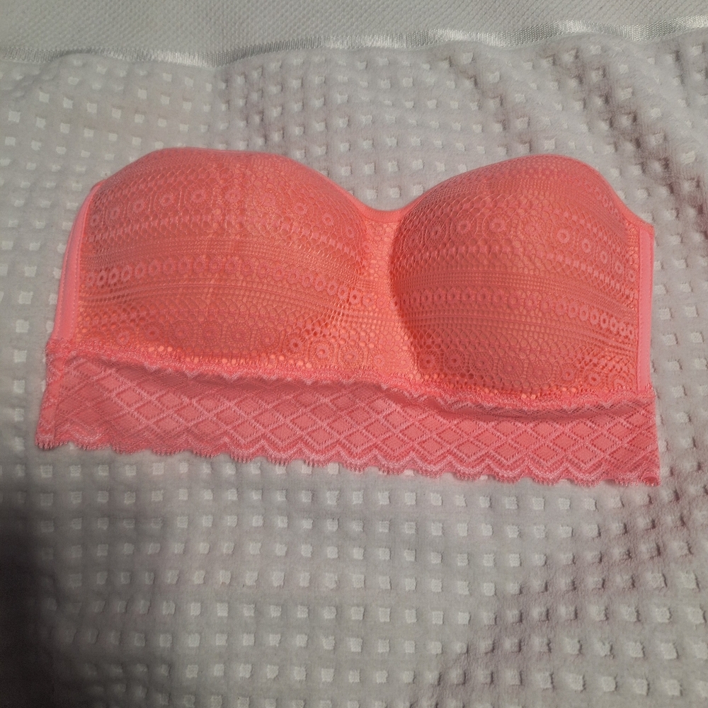 Lace Strapless Bra in Coral Secret Possessions Pink Tube Bralette SzS
